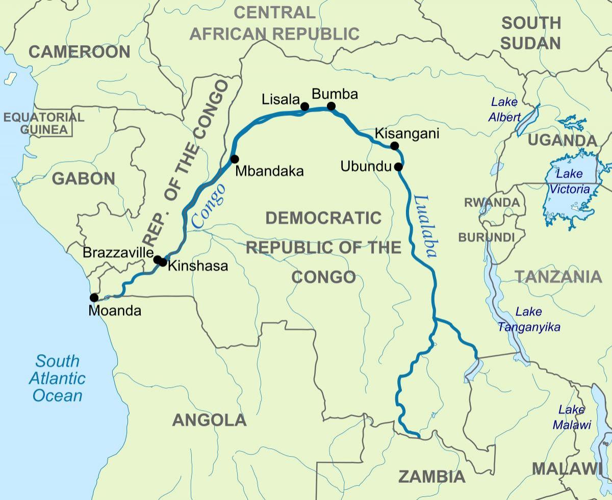 zaïre-rivier op de kaart van de wereld